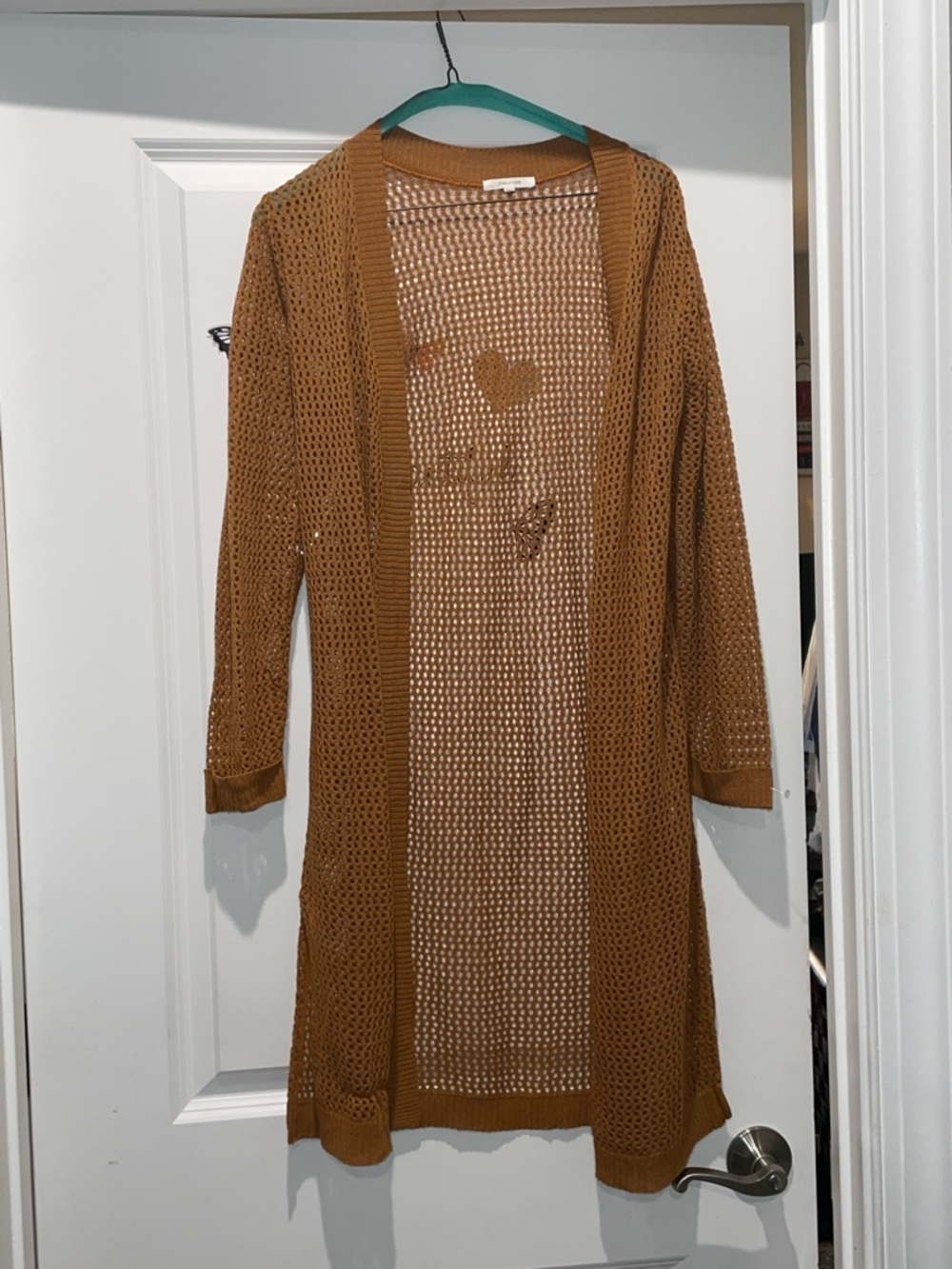 Maurices Open-Weave Knit Cardigan in Camel Brown